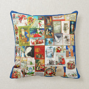 Coussin Collage de Noël Vintage de Santas et Scènes