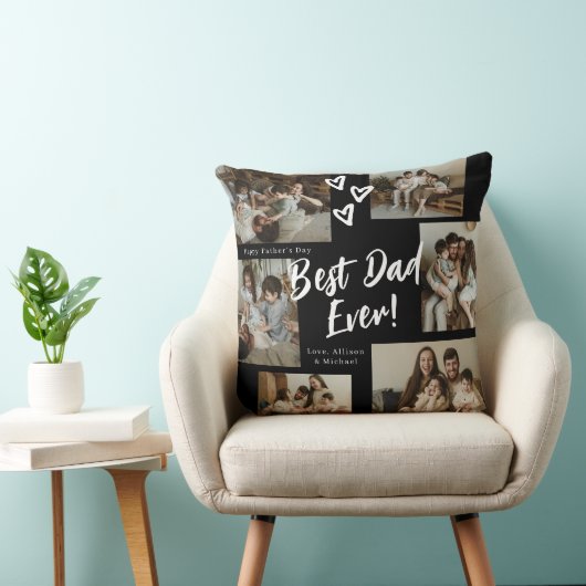 Coussin Collage de photos 6 Typography Script Papa Noir (Chaise)