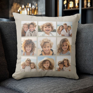 Coussin Collage de photos avec 9 photos carrées - Taupe