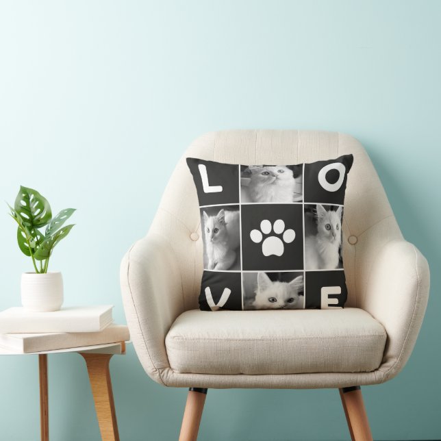 Coussin Collage de photos d'amour de chat noir et blanc (Chaise)