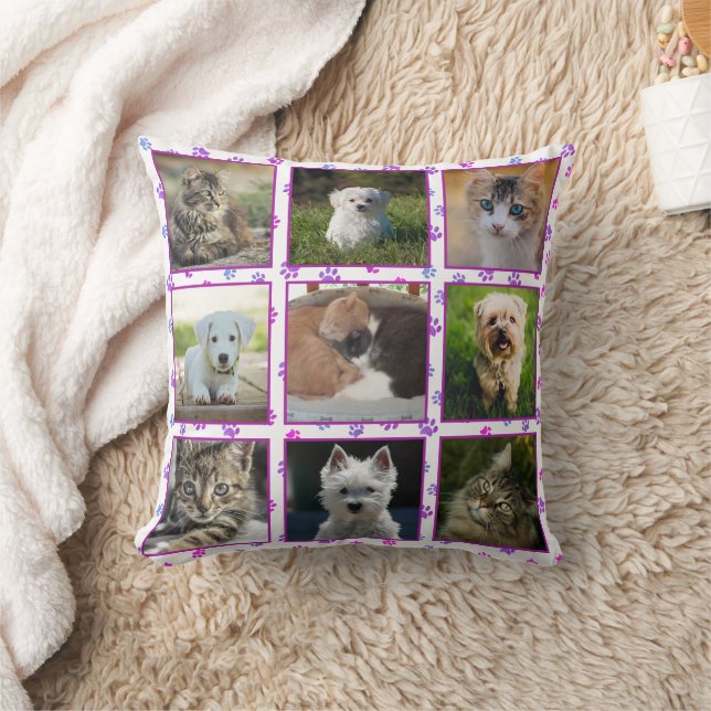 Coussin Collage de photos d'animaux avec empreintes de pat (Couverture)