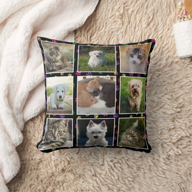 Coussin Collage de photos d'animaux de compagnie Empreinte (Couverture)