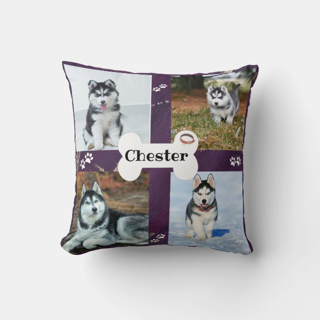 Coussin Collage de photos de chien violet - Husky (Recto)