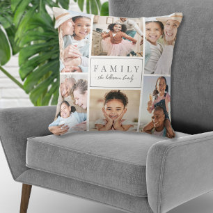 Coussin Collage de photos de famille avec monogramme perso