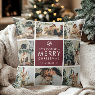 Coussin Collage de photos de Noël personnalisé