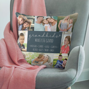 Coussin Collage de photos des grands-parents Noms des peti