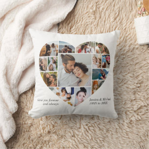Coussin Collage de photos du coeur Forme d'amour Texte per