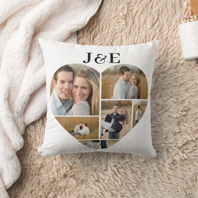 Coussin Collage de photos du coeur monogramme noir et blan (Couverture)