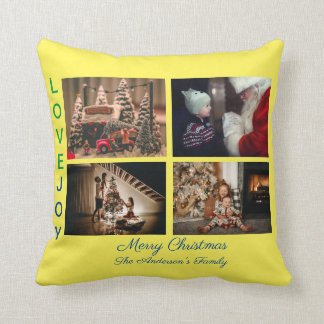 Coussin Collage de photos familiales Quatre photos Joyeux 