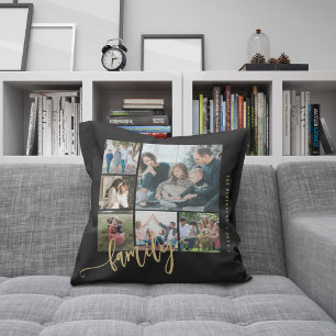 Coussin Collage de photos multiples moderne de la famille