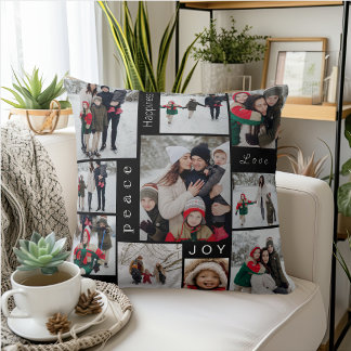Coussin Collage de photos noir Noël