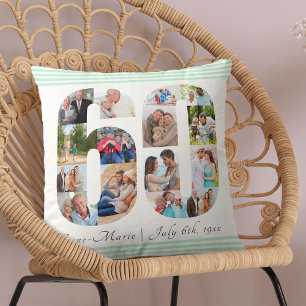 Coussin Collage de photos numéro 60 pour 60e anniversaire