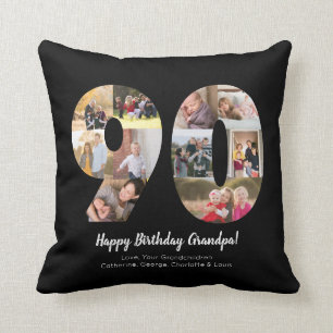 Coussin Collage de photos personnalisé avec numéro 90 noir