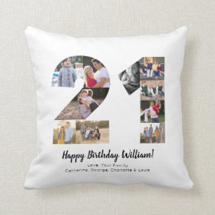 Coussin Collage de photos personnalisé avec numéro moderne