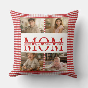 Coussin Collage de photos personnalisé Maman cœur et nom d