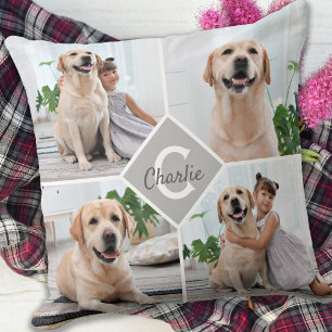 Coussin Collage de photos personnalisé Monogramme Nom Chie