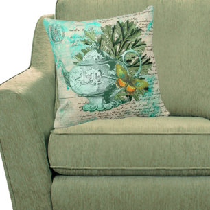 Coussin Collage de théière et d'éphémère vintage