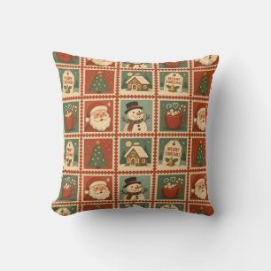 Coussin Collage de timbre de Noël rétro