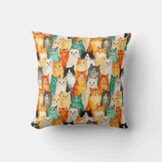 Coussin Collage du Motif de chats aquarelle