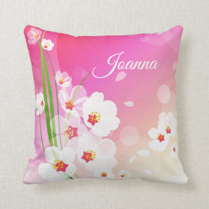 Coussin Collage floral blanc rose