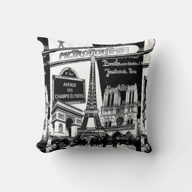 Coussin Collage frais des illustrations de photo de Paris (Recto)