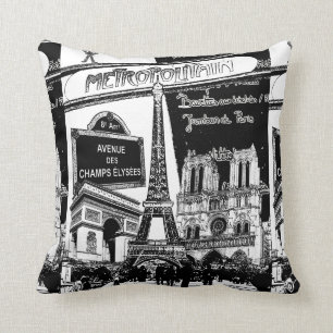 Coussin Collage frais des illustrations de photo de Paris