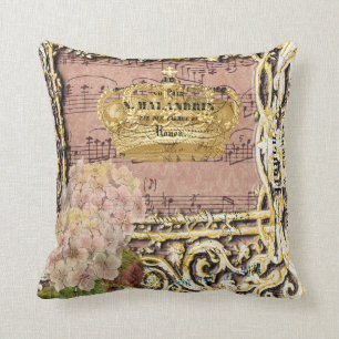 Coussin Collage français de couronne d'or de musique