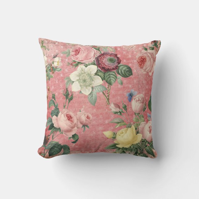 Coussin Collage français élégant Rose vintage (Recto)