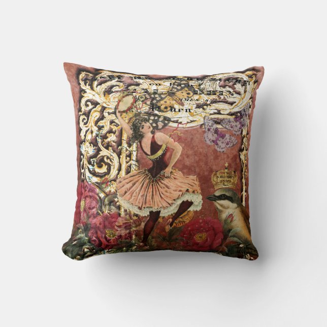 Coussin Collage gitan rose de Français de danseur de cru (Recto)