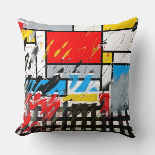 Coussin Collage Grunge Géométrique à Motif à Damier