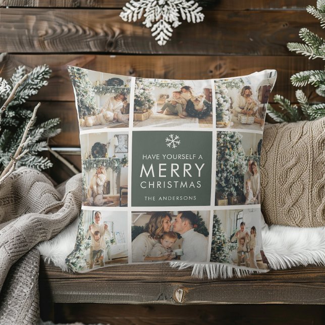 Coussin Collage Moderne « Joyeux Noël » Multi Photo  (Créateur téléchargé)
