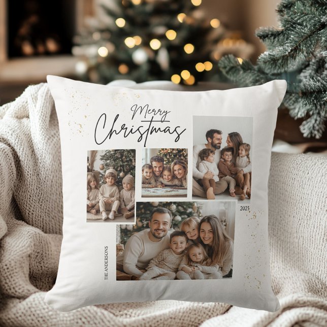 Coussin "Collage personnalisé de quatre photos de Noël Joy (Créateur téléchargé)