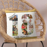 Coussin Collage photo 18e anniversaire Neutre personnalisé<br><div class="desc">Cadeau personnalisé 18e anniversaire. Ce coussin décoratif personnalisé a un collage photo soigné en forme de numéro 18 avec des bordures de sable beige/jaune muet neutre et une typographie moderne en bronze. Le texte dit "Félicitations !" ainsi que votre nom et votre date de naissance (que vous pouvez modifier ou...</div>