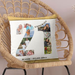 Coussin Collage photo 21e anniversaire Neutre personnalisé<br><div class="desc">Cadeau personnalisé 21e anniversaire. Ce coussin décoratif personnalisé a un collage photo soigné en forme de numéro 21 avec des bordures de sable beige/jaune muet neutre et une typographie moderne en bronze. Le texte dit "Félicitations !" ainsi que votre nom et votre date de naissance (que vous pouvez modifier ou...</div>