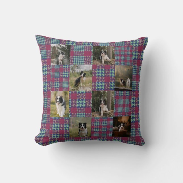 Coussin Collage photo 8 Plaid rose et sarcelle (Recto)