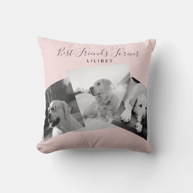 Coussin Collage photo BFF moderne Blush Pink Personnalisé (Recto)