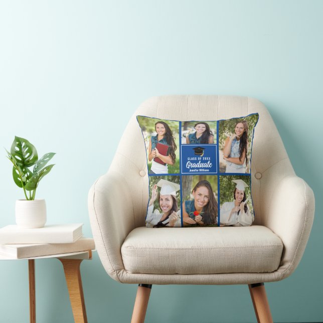 Coussin Collage photo Blue Graduate 2025 Graduation person (Chaise)