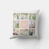 Coussin Collage photo carré blanc simple avec monogramme p (Verso)