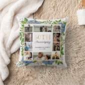 Coussin Collage photo d'anniversaire 60 ans Blue Hydrangea (Couverture)