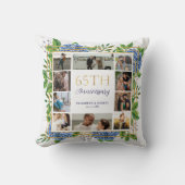 Coussin Collage photo d'anniversaire 65 ans Hydrangea bleu (Recto)