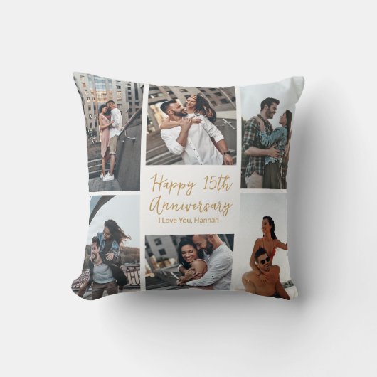 Coussin Collage photo d'anniversaire de coutume romantique (Recto)