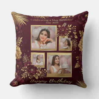 Coussin Collage photo d'anniversaire de mai en Bourgogne e