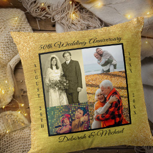 Coussin Collage photo d'anniversaire de mariage de 50 ans