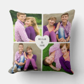 Coussin Collage photo de 4 coeurs avec monogramme (Recto)