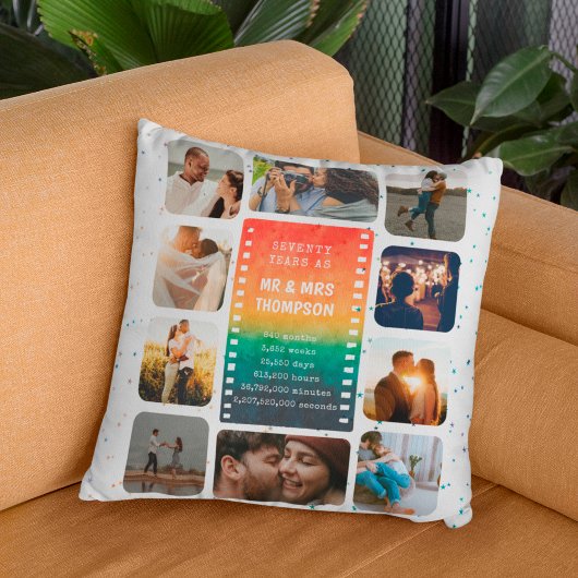 Coussin Collage photo de coucher de soleil M. et Mme 70e a
