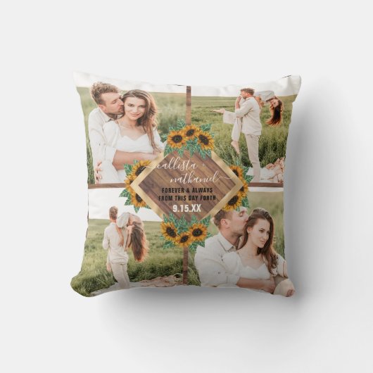 Coussin Collage photo de couple blanc or soleil romantique (Recto)