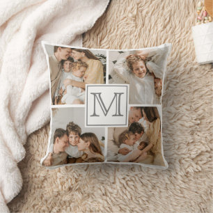 Coussin Collage photo de famille moderne   Cadeau Monogram
