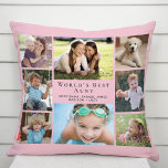 Coussin Collage photo de la meilleure tante du monde rose<br><div class="desc">Offrez à la meilleure tante du monde un cadeau photo personnalisé amusant. Cet oreiller à jetons roses présente un montage photo de 8 de ses nièces, neveux, famille, animaux domestiques, etc, leurs noms et "Meilleure tante du monde" et si elle est appelée "Tante", "Tia", etc, dans la typographie moderne gris...</div>