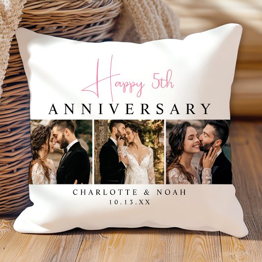 Coussin Collage photo de l'anniversaire de mariage personn