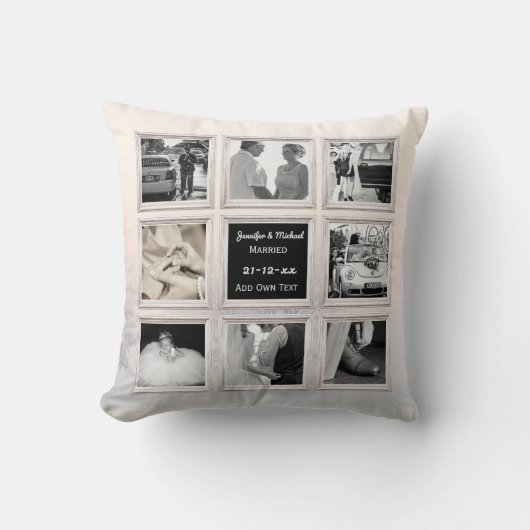 Coussin Collage Photo De Mariage D'Hiver Ou Neige Annivers (Recto)